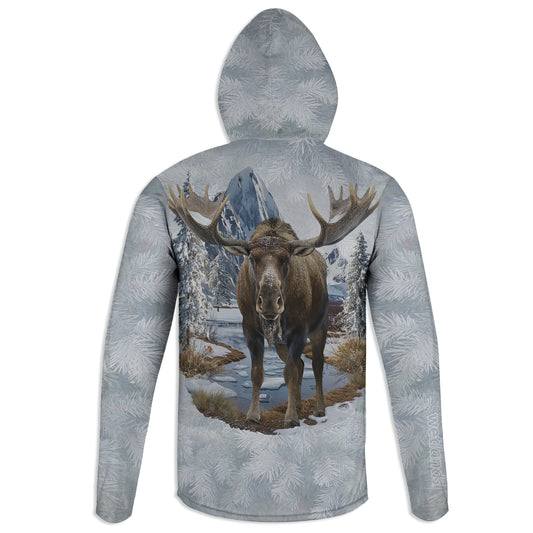 Mountain Moose - Unisex Long Sleeve Sun Proof Performance Fishing Top with built in Hoodie (short sleeve option also available)