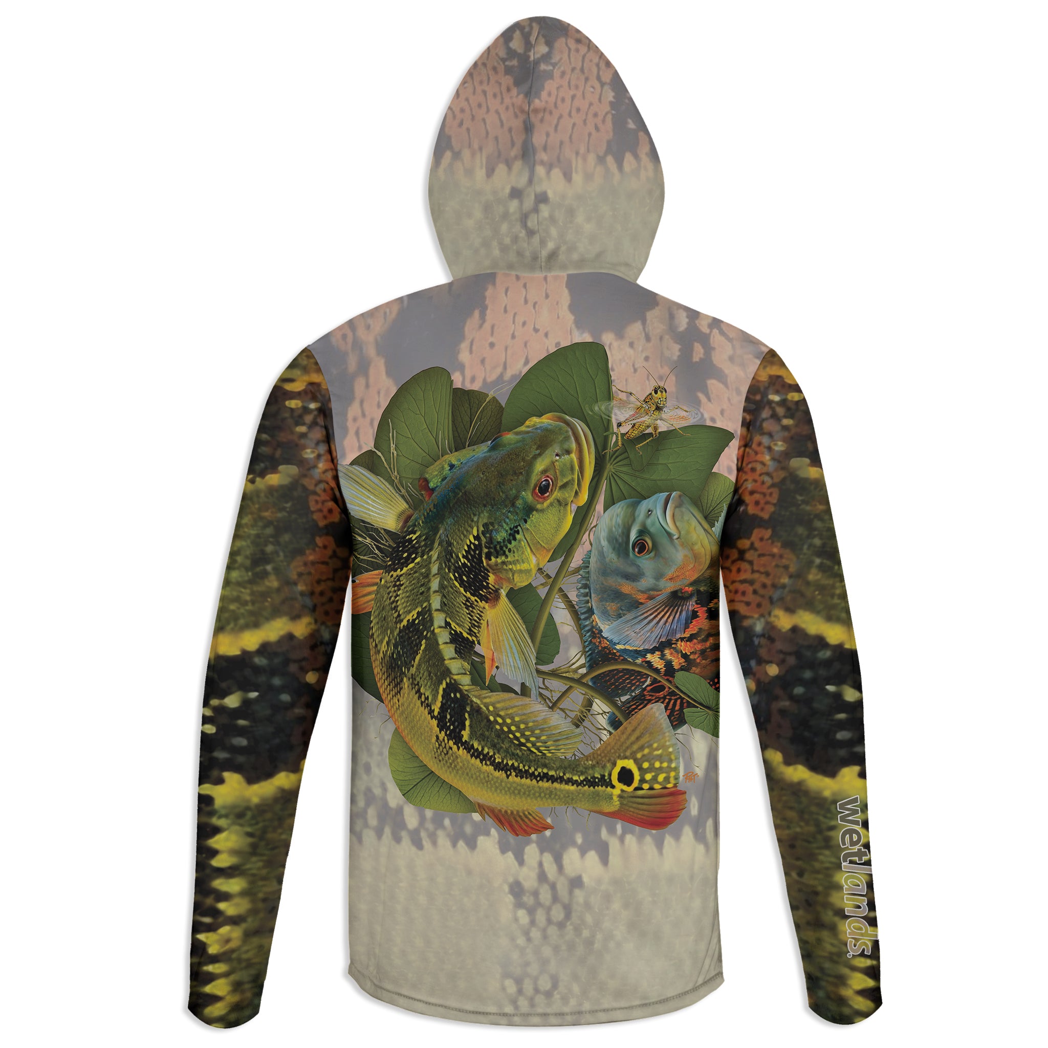 Peacock and Oscar - Unisex Long Sleeve Sun Proof Performance Fishing Top with built in Hoodie and Gaiter (short sleeve option also available)