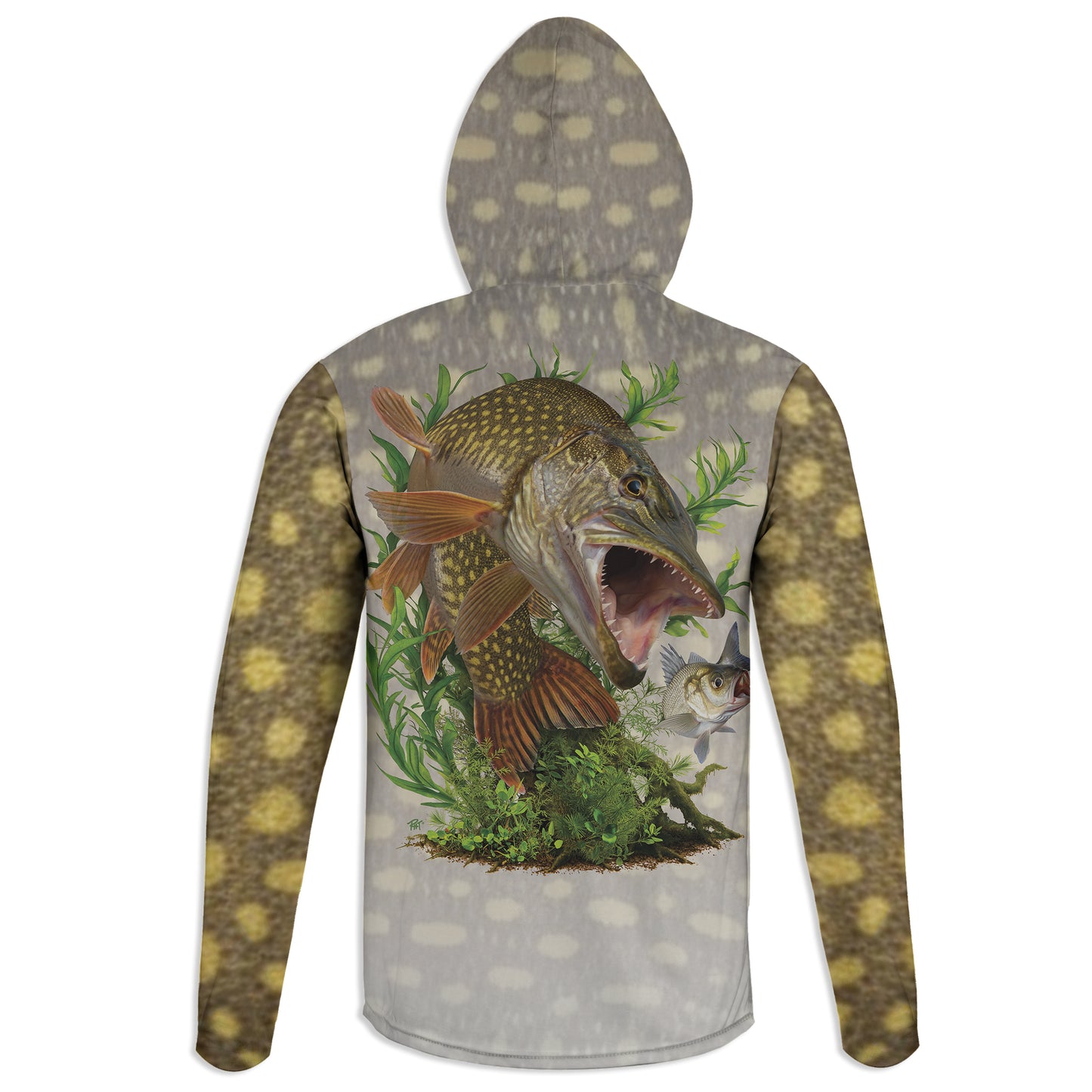 Pike and Perch - Unisex Long Sleeve Sun Proof Performance Fishing Top with built in Hoodie and Gaiter (short sleeve option also available)