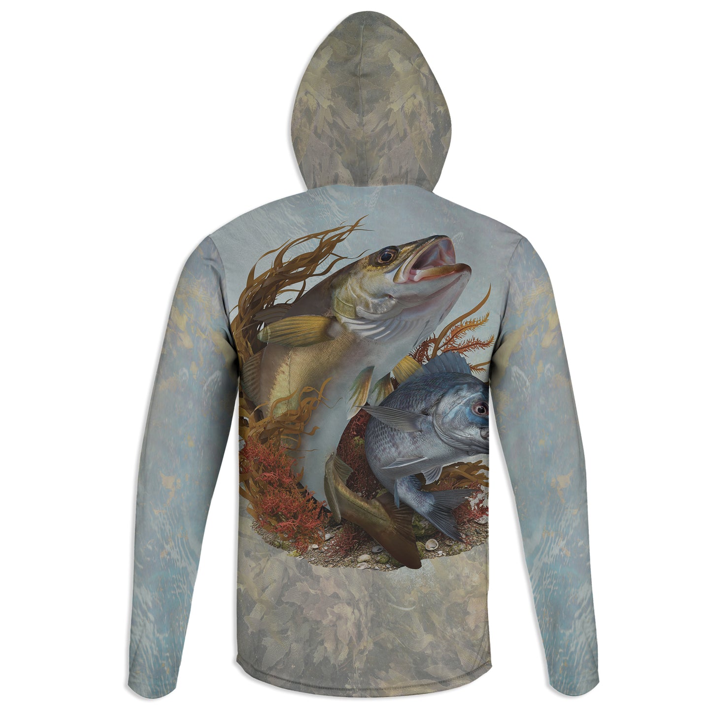 Pollack and Black Bream - Unisex Long Sleeve Sun Proof Performance Fishing Top with built in Hoodie and Gaiter (short sleeve option also available)