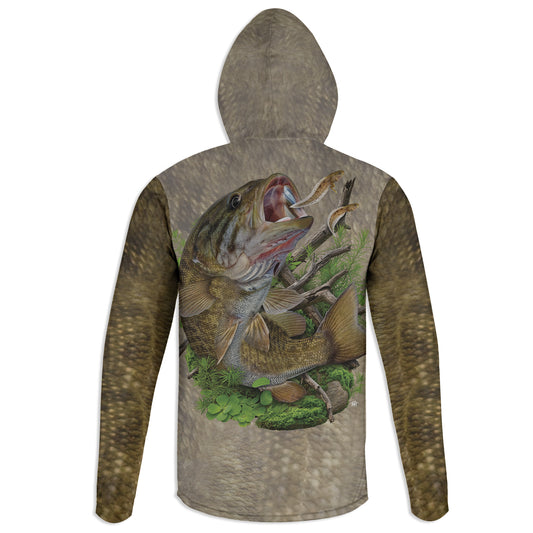 Smallmouth and Tadpoles - Unisex Long Sleeve Sun Proof Performance Fishing Top with built in Hoodie and Gaiter (short sleeve option also available)