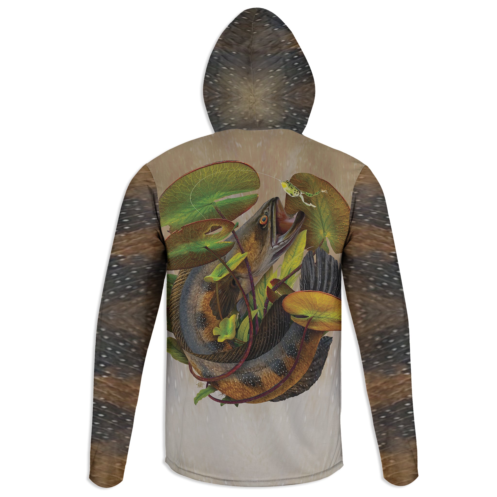 South Florida Snakehead - Unisex Long Sleeve Sun Proof Performance Fishing Top with built in Hoodie and Gaiter (short sleeve option also available)