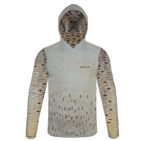 Speckled Sea Trout - Unisex Long Sleeve Sun Proof Performance Fishing Top with built in Hoodie and Gaiter (short sleeve option also available)