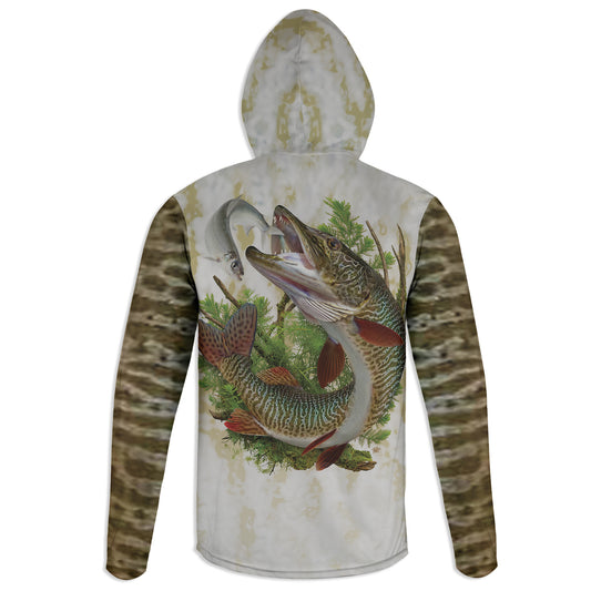 Tiger Musky and Cisco - Unisex Long Sleeve Sun Proof Performance Fishing Top with built in Hoodie and Gaiter (short sleeve option also available)