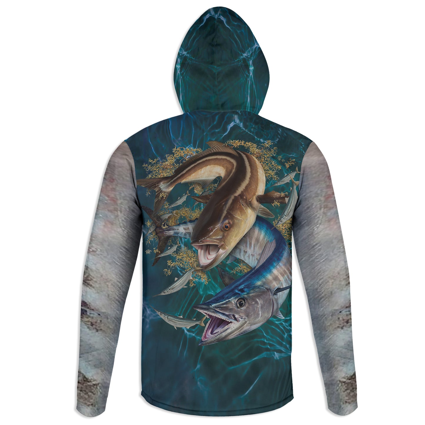 Wahoo and Cobia - Unisex Long Sleeve Sun Proof Performance Fishing Top with built in Hoodie and Gaiter (short sleeve option also available)