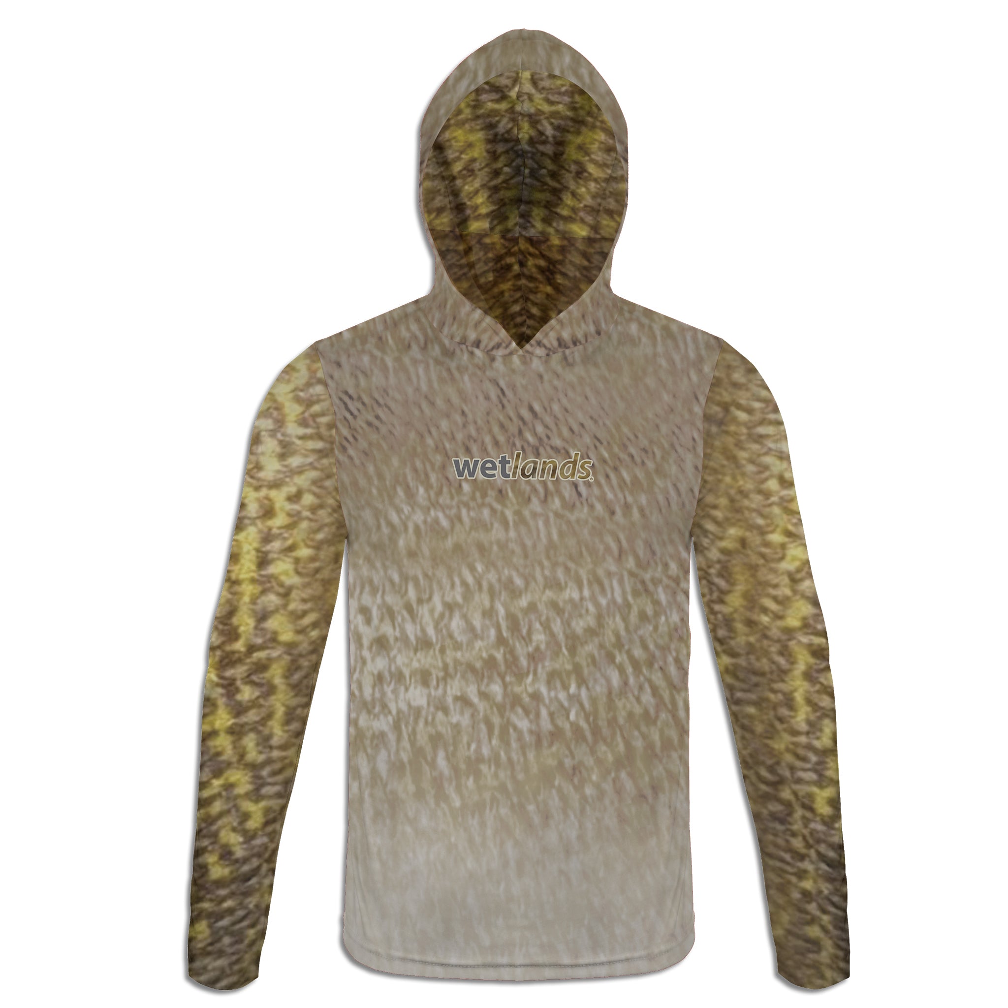 Walleye and Yellow Perch - Unisex Long Sleeve Sun Proof Performance Fishing Top with built in Hoodie and Gaiter (short sleeve option also available)