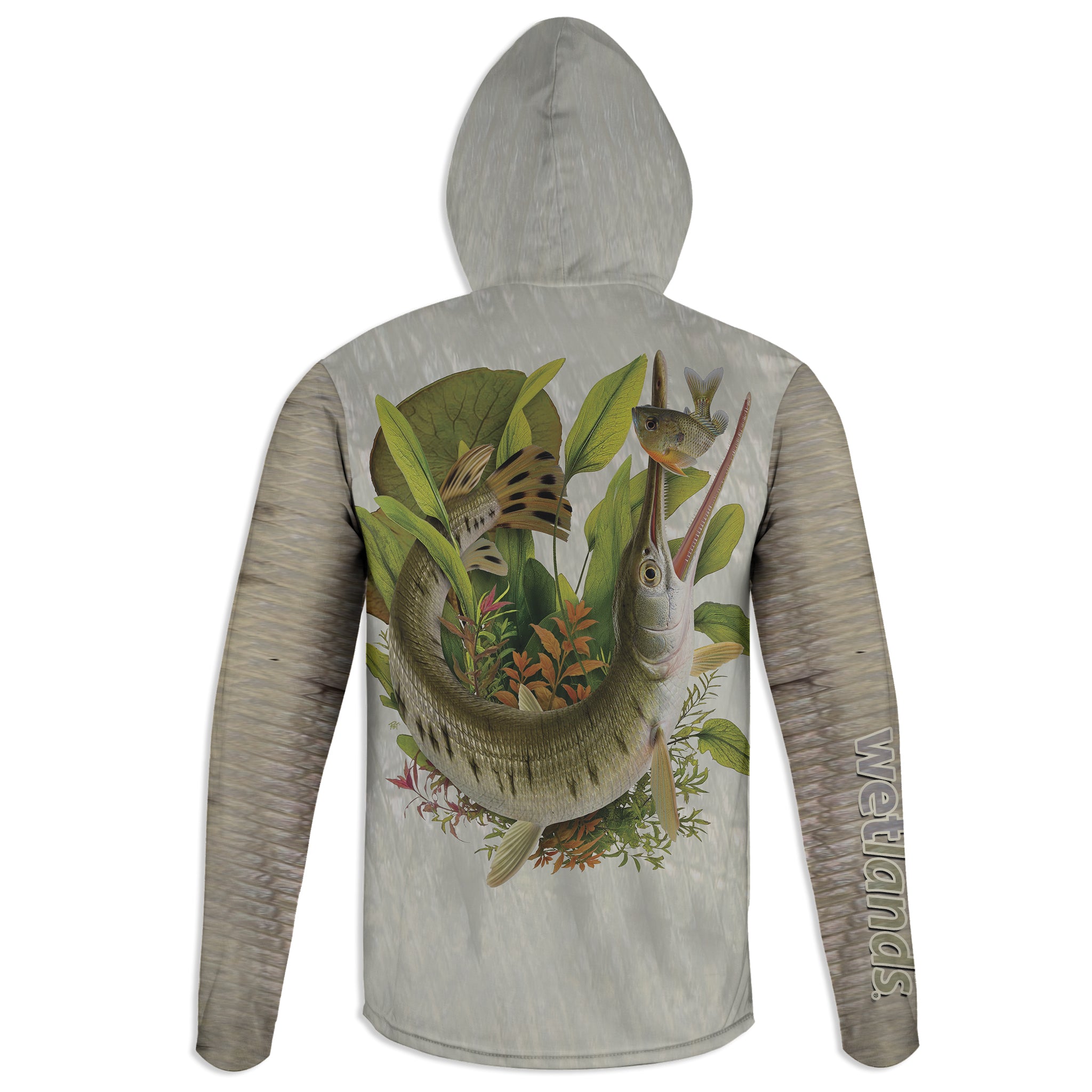 Longnose Gar - Unisex Long Sleeve Sun Proof Performance Fishing Top with built in Hoodie and Gaiter (short sleeve option also available)