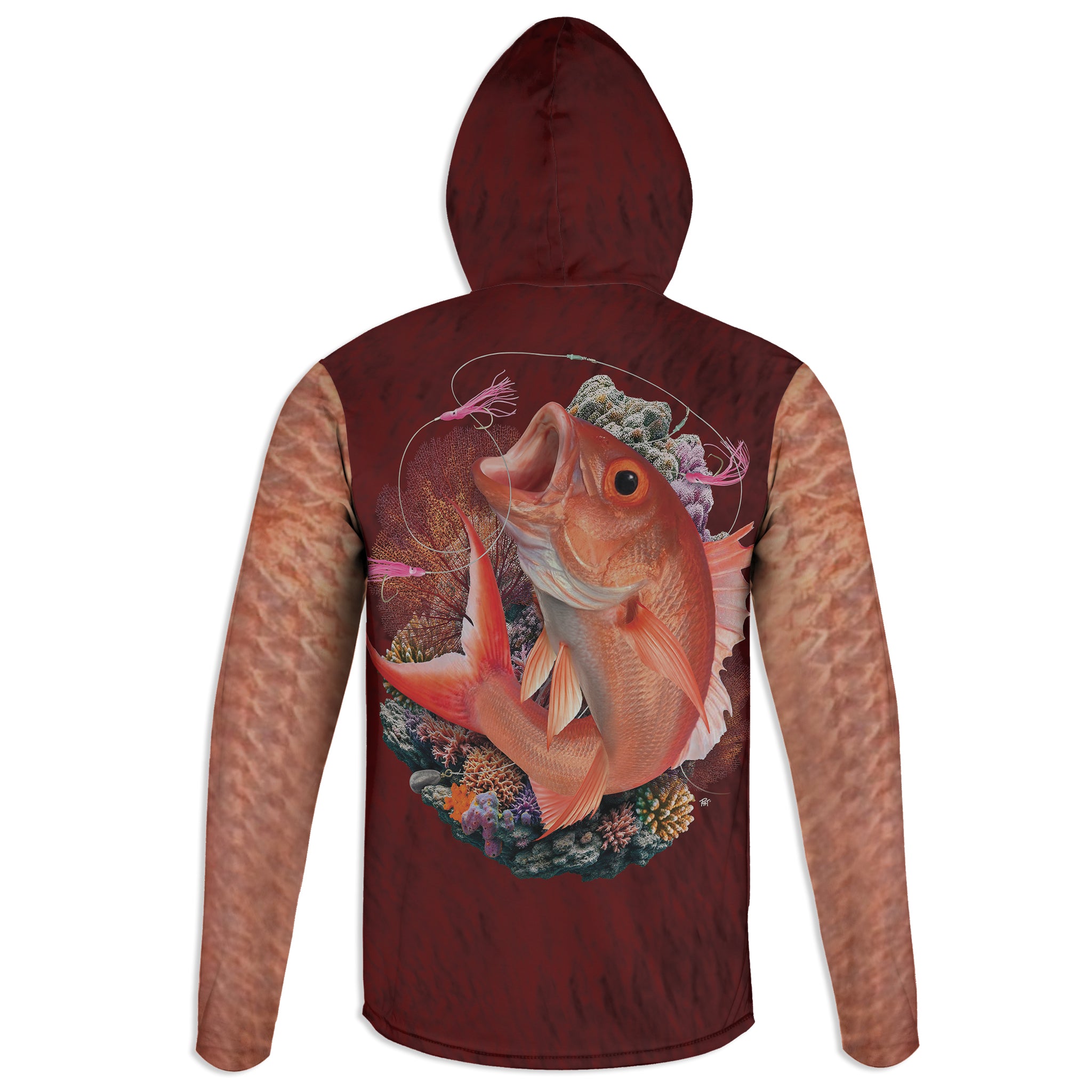 Queen Snapper - Unisex Long Sleeve Sun Proof Performance Fishing Top with built in Hoodie and Gaiter (short sleeve option also available)