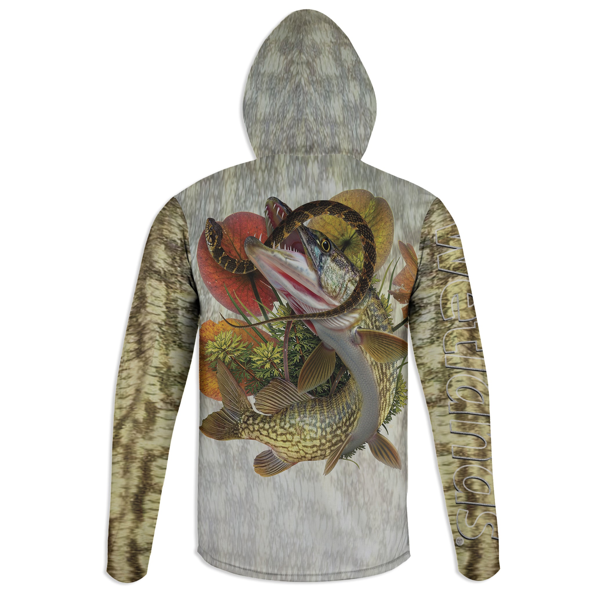 Chain Pickerel - Unisex Long Sleeve Sun Proof Performance Fishing Top with built in Hoodie and Gaiter (short sleeve option also available)