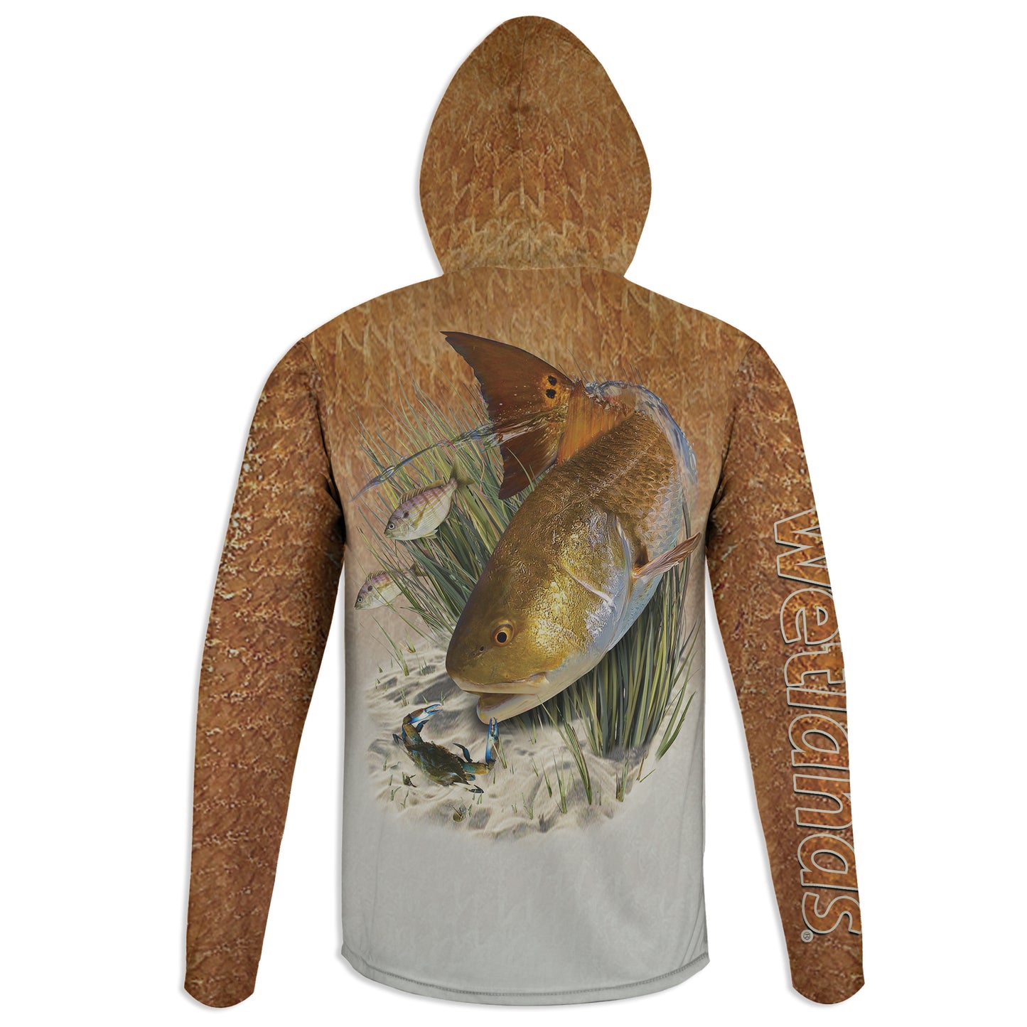 Tailing Redfish - Unisex Long Sleeve Sun Proof Performance Fishing Top with built in Hoodie and Gaiter (short sleeve option also available)