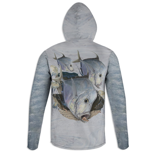 Lookdown Fish - Unisex Long Sleeve Sun Proof Performance Fishing Top with built in Hoodie and Gaiter (short sleeve option also available)