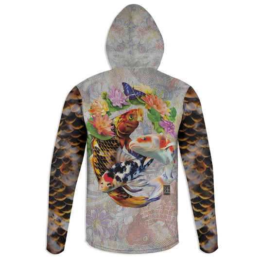 Koi Pond - Unisex Long Sleeve Sun Proof Performance Fishing Top with built in Hoodie and Gaiter (short sleeve option also available)