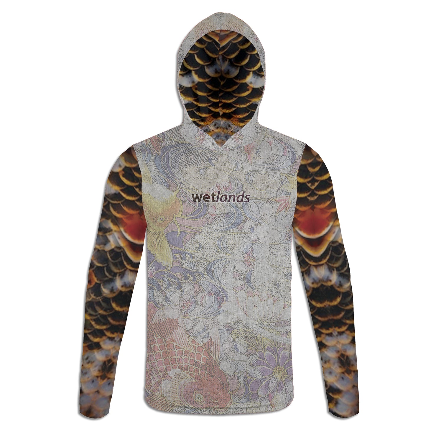 Koi Pond - Unisex Long Sleeve Sun Proof Performance Fishing Top with built in Hoodie and Gaiter (short sleeve option also available)