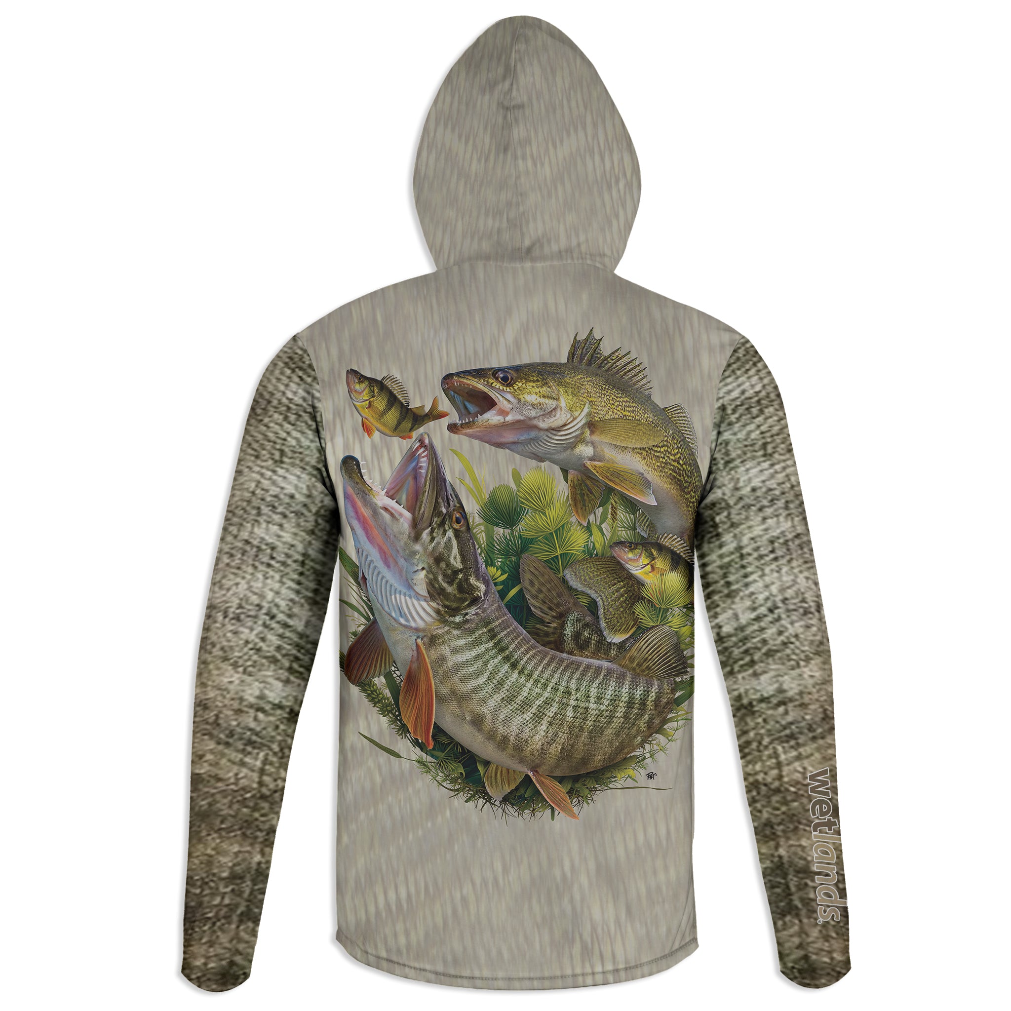 Muskellunge and Walleye - Unisex Long Sleeve Sun Proof Performance Fishing Top with built in Hoodie and Gaiter (short sleeve option also available)
