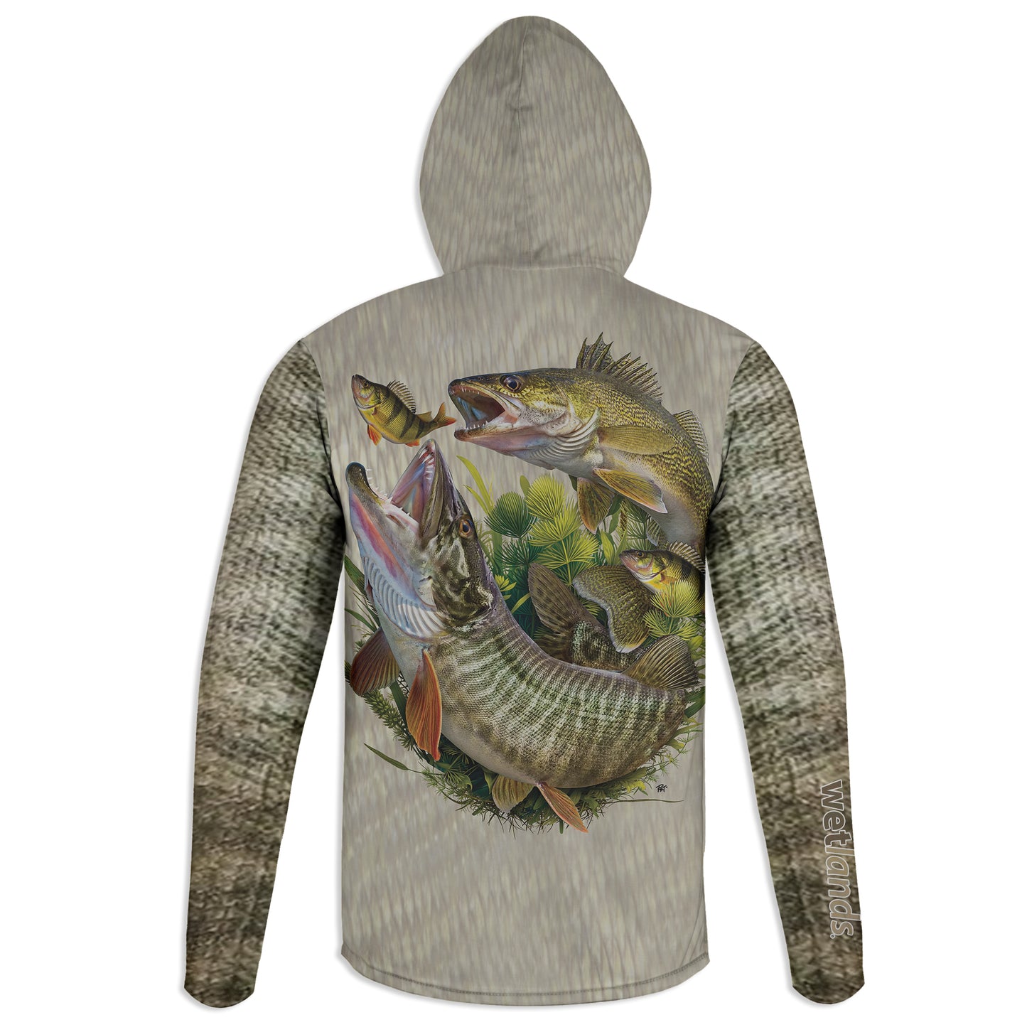 Muskellunge and Walleye - Unisex Long Sleeve Sun Proof Performance Fishing Top with built in Hoodie and Gaiter (short sleeve option also available)