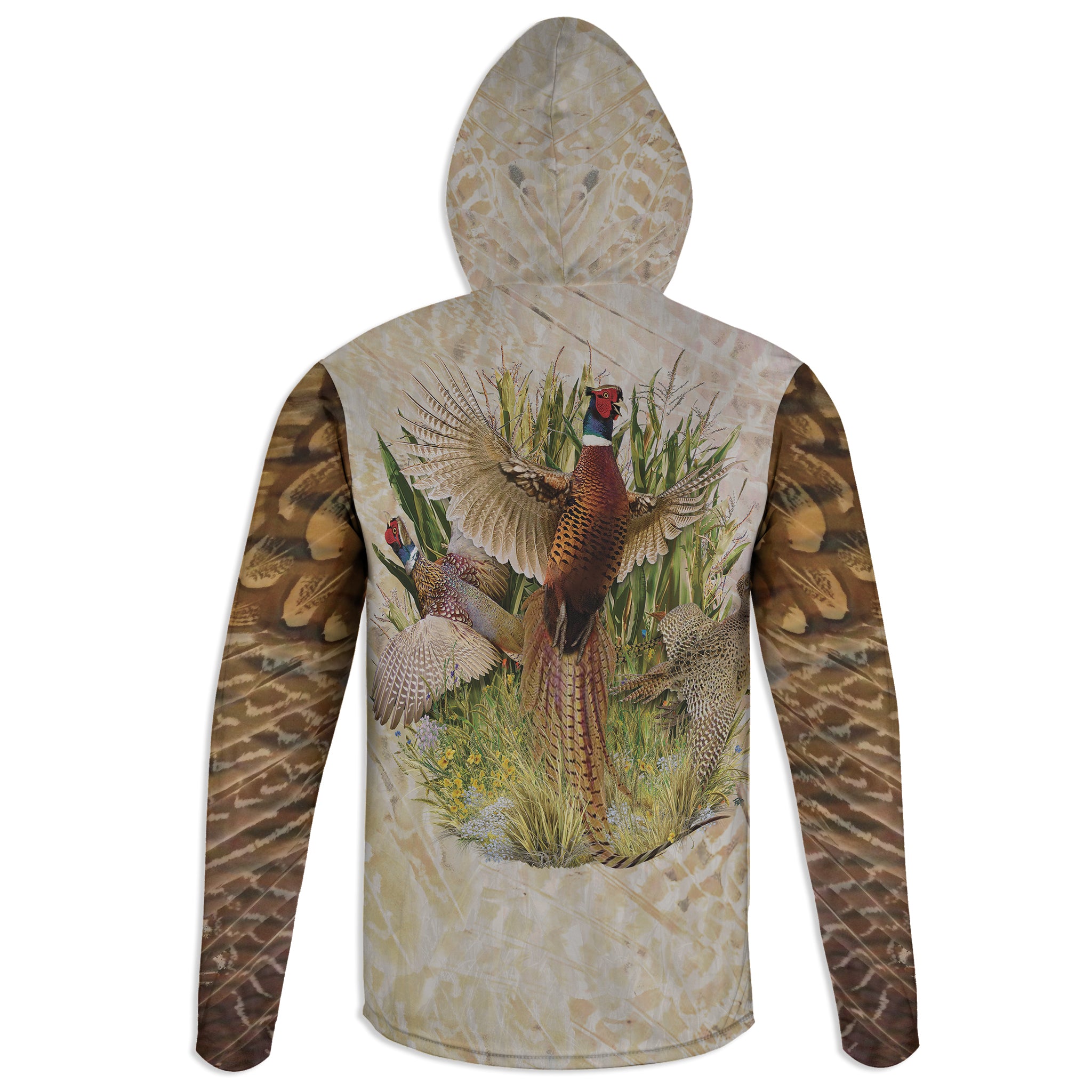 Ringed Neck Pheasant - Unisex Long Sleeve Sun Proof Performance Fishing Top with built in Hoodie (short sleeve option also available)