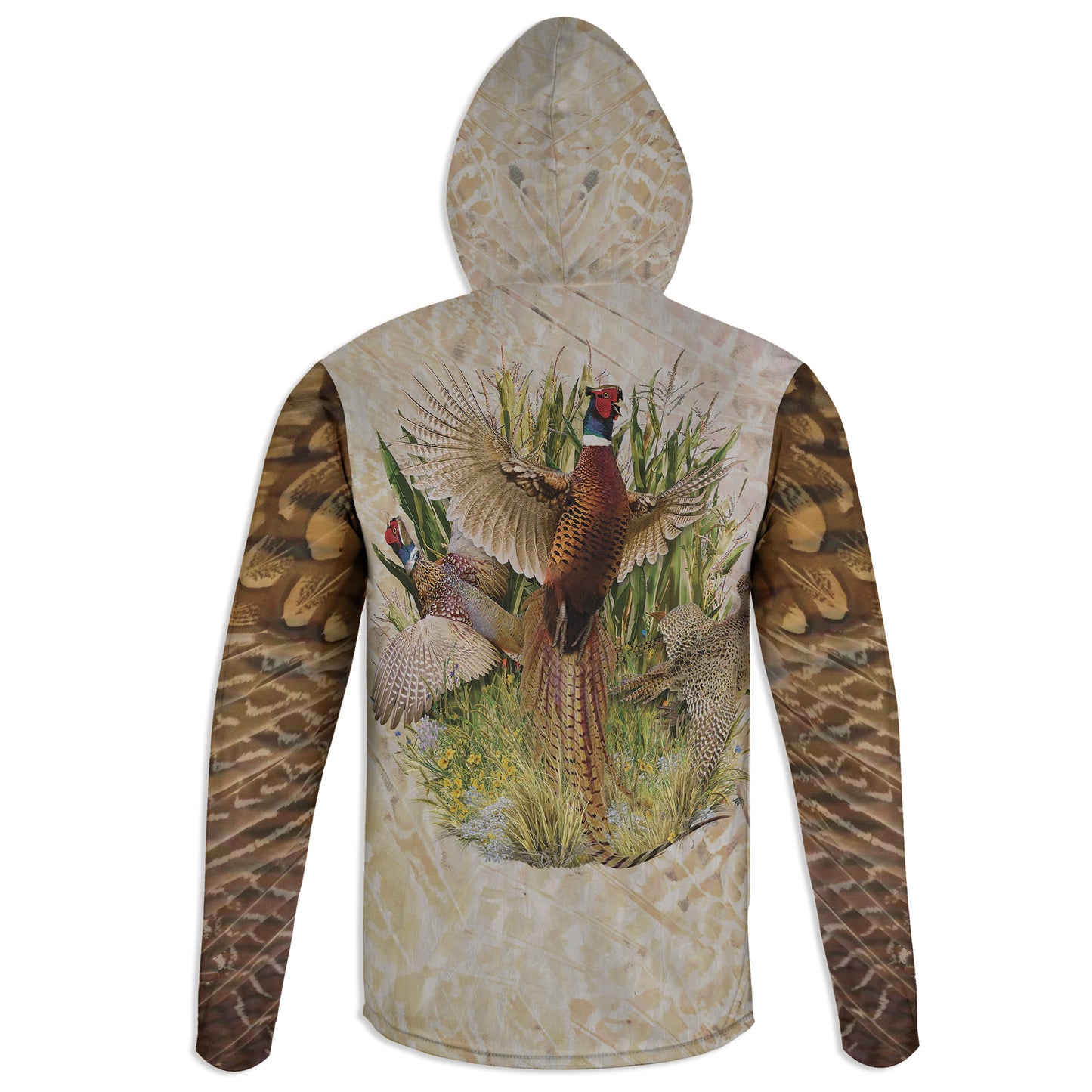 Ringed Neck Pheasant - Unisex Long Sleeve Sun Proof Performance Fishing Top with built in Hoodie (short sleeve option also available)