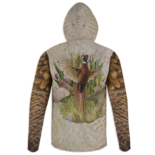 Ringed Neck Pheasant - Unisex Long Sleeve Sun Proof Performance Fishing Top with built in Hoodie (short sleeve option also available)