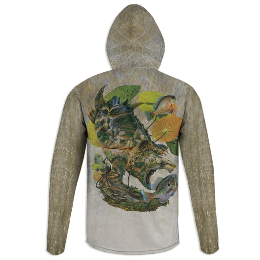 Alligator Snapper - Unisex Long Sleeve Sun Proof Performance Fishing Top with built in Hoodie (short sleeve option also available)