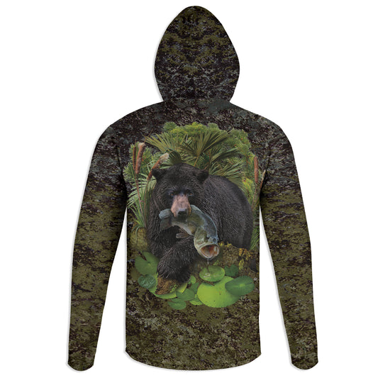 Black Bear and Bass - Unisex Long Sleeve Sun Proof Performance Fishing Top with built in Hoodie (short sleeve option also available)