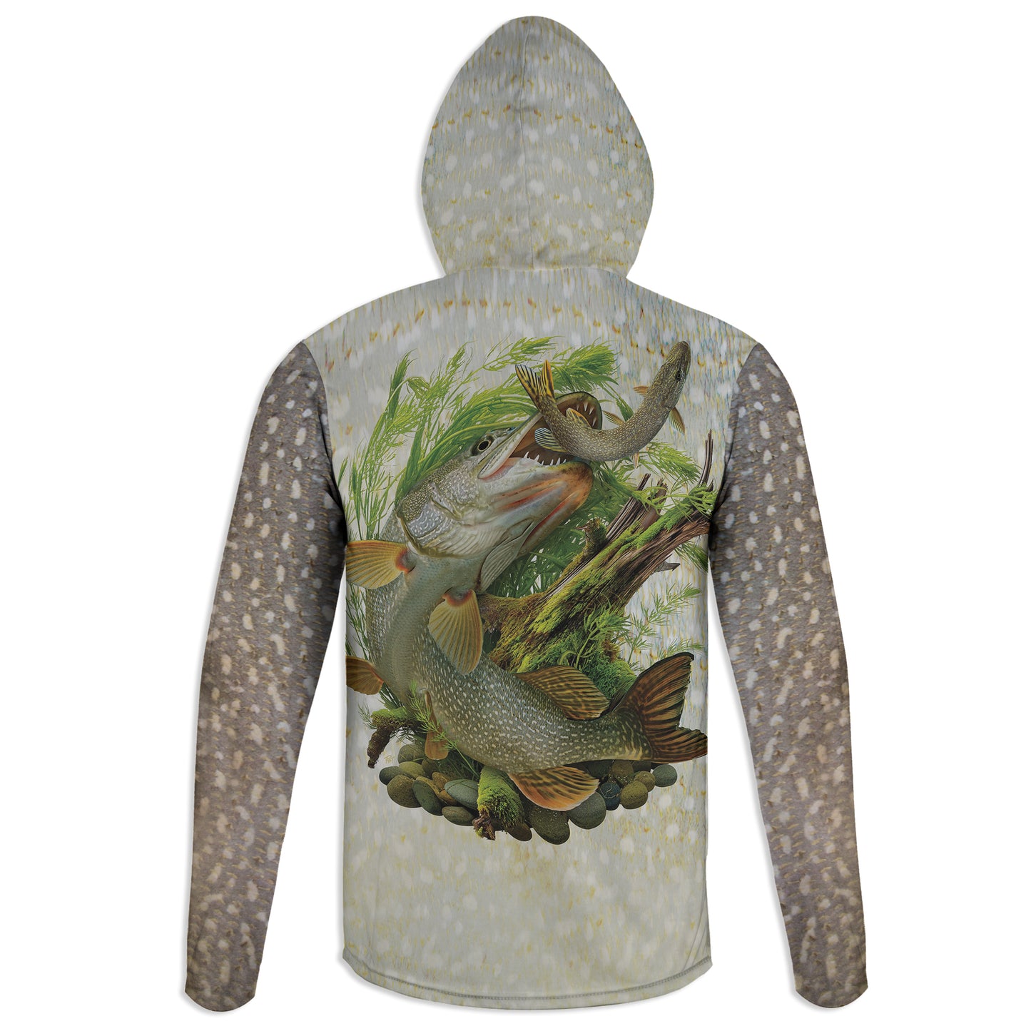 Northern Pike - Unisex Long Sleeve Sun Proof Performance Fishing Top with built in Hoodie and Gaiter (short sleeve option also available)