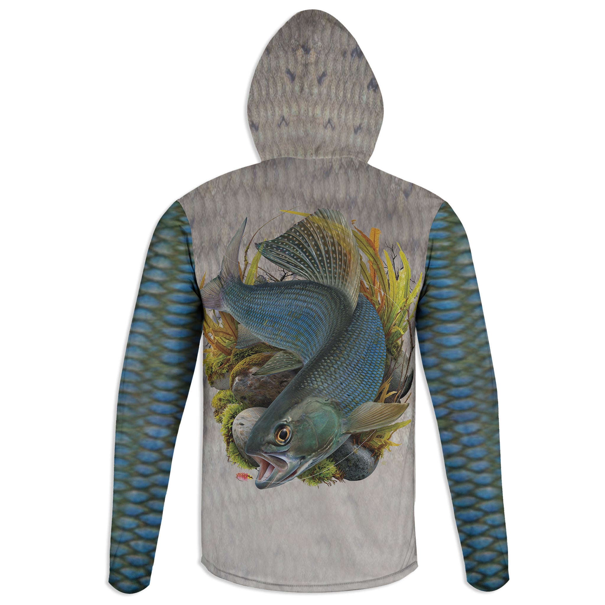 Arctic Grayling - Unisex Long Sleeve Sun Proof Performance Fishing Top with built in Hoodie and Gaiter (short sleeve option also available)