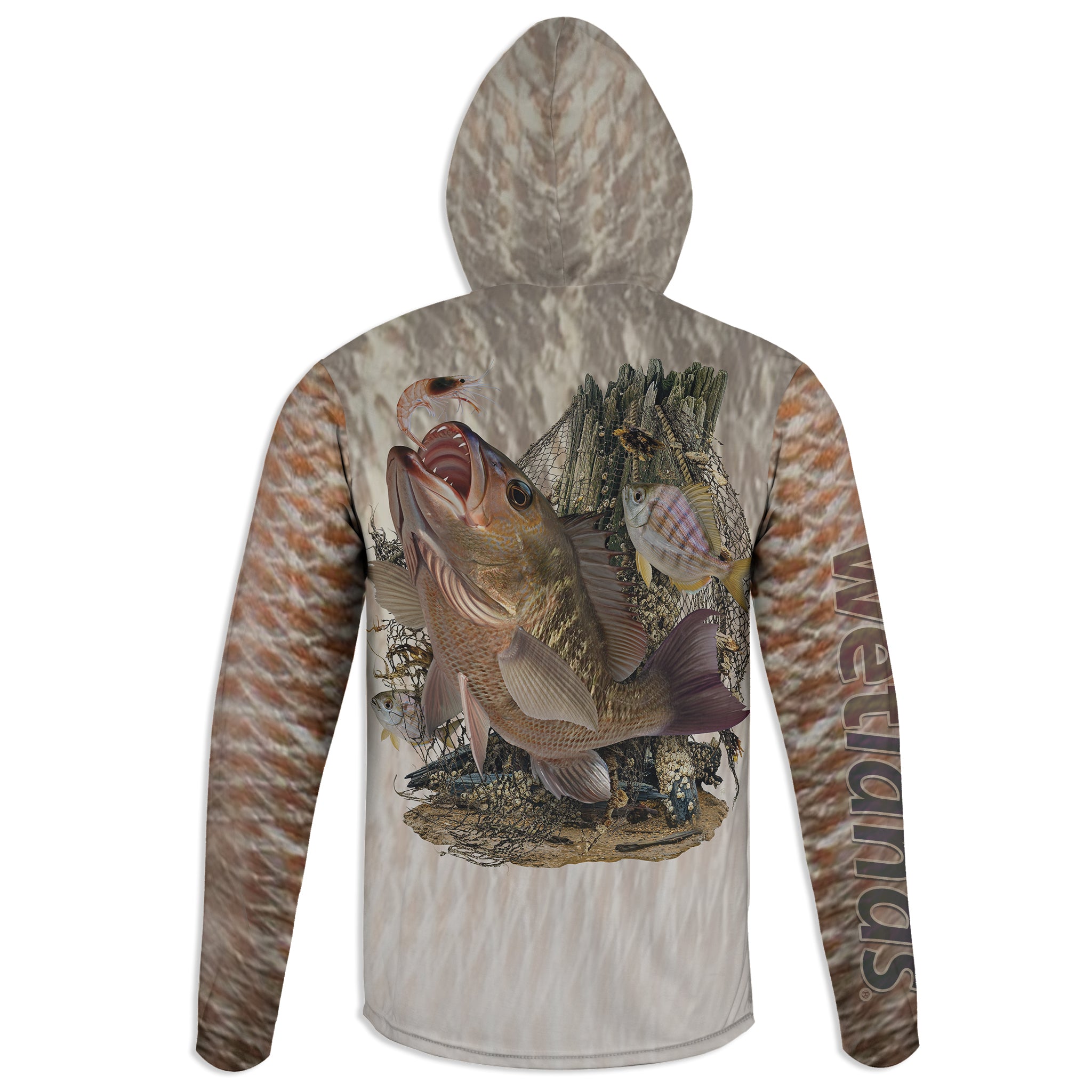 Mangrove Snapper - Unisex Long Sleeve Sun Proof Performance Fishing Top with built in Hoodie and Gaiter (short sleeve option also available)