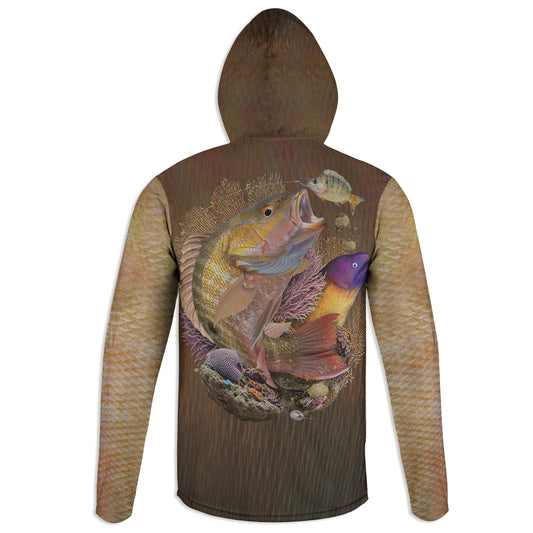 Mutton Snapper - Unisex Long Sleeve Sun Proof Performance Fishing Top with built in Hoodie and Gaiter (short sleeve option also available)