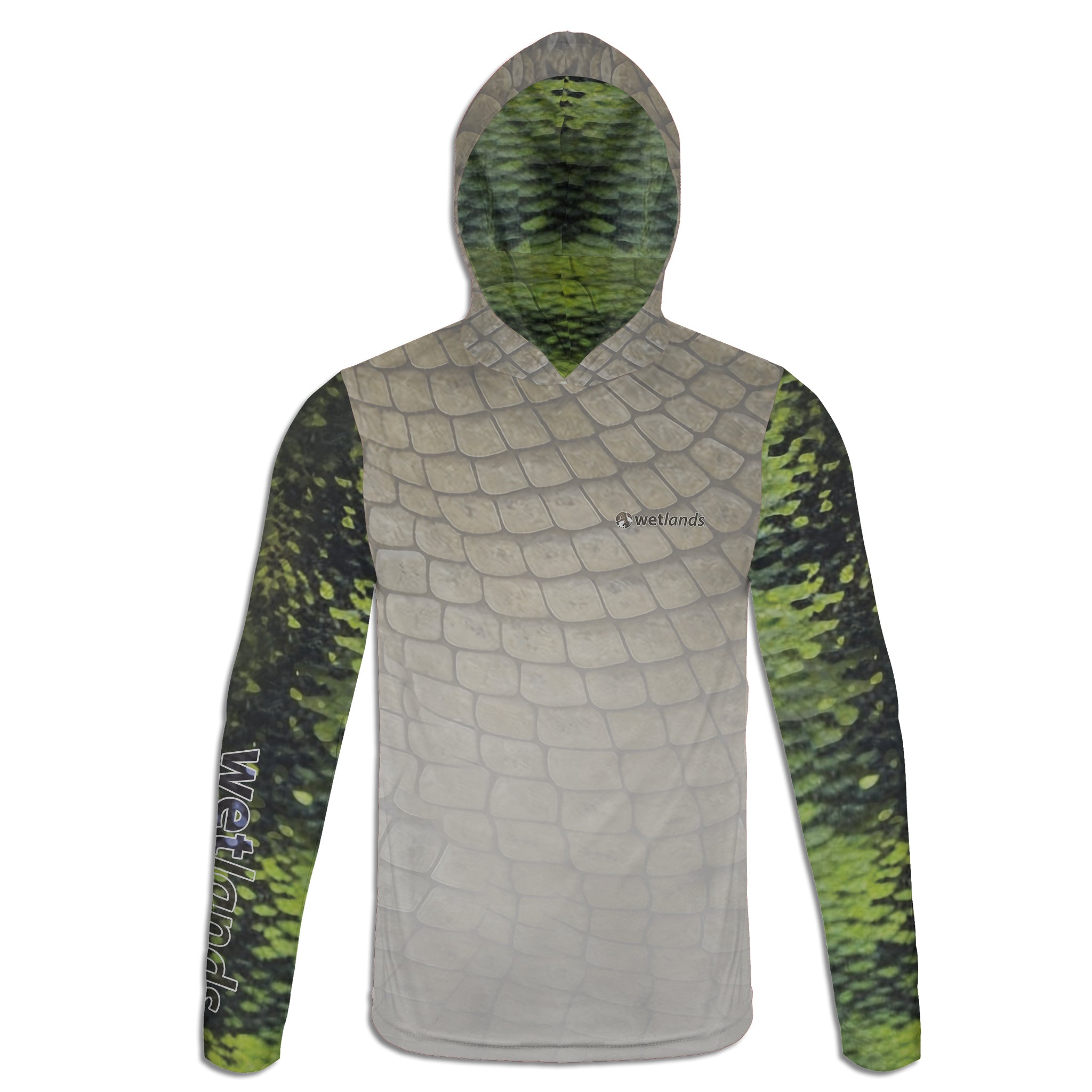 Alligator and Peacocks - Unisex Long Sleeve Sun Proof Performance Fishing Top with built in Hoodie and Gaiter (short sleeve option also available)