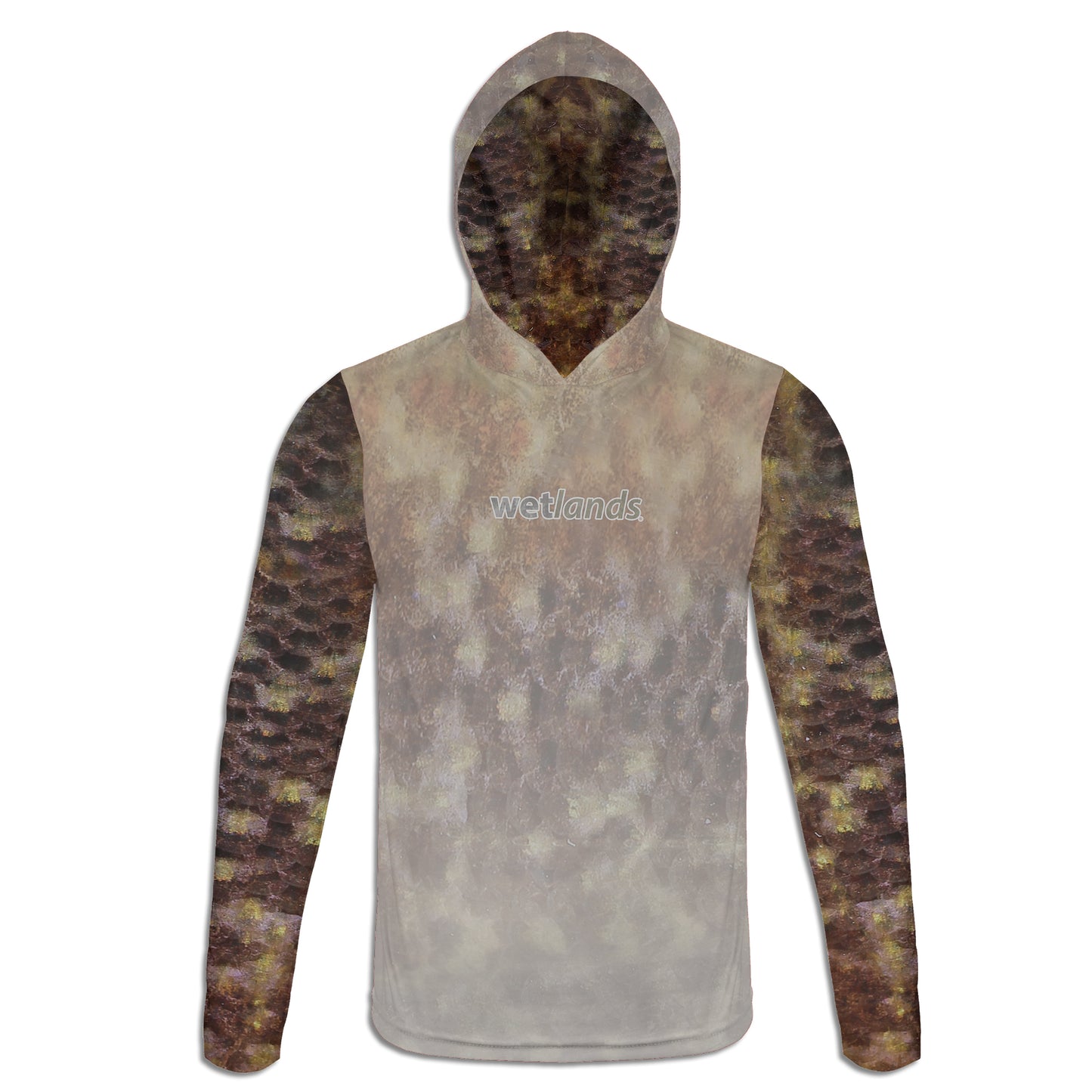 Warmouth Bass - Unisex Long Sleeve Sun Proof Performance Fishing Top with built in Hoodie and Gaiter (short sleeve option also available)