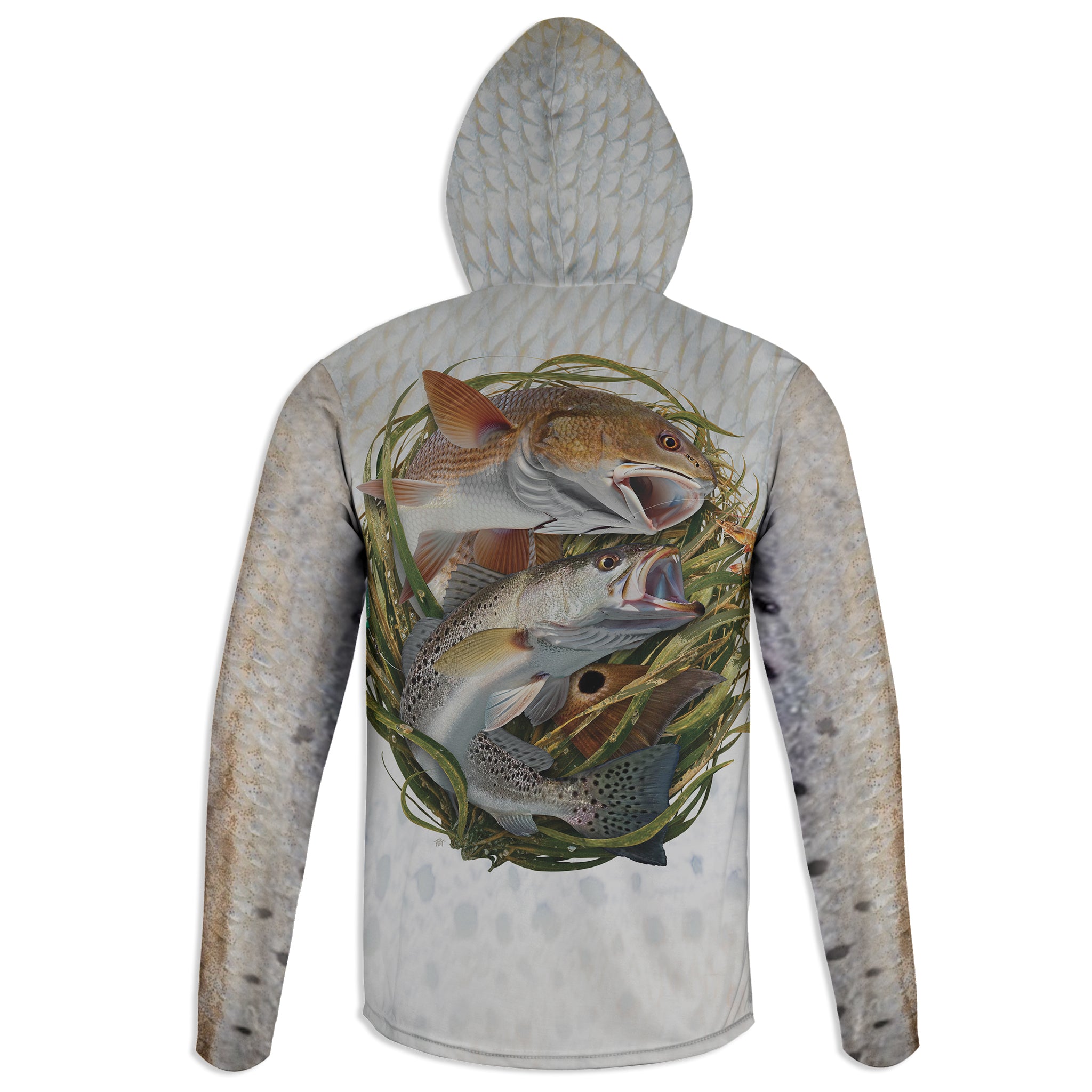 Redfish and Spec - Unisex Long Sleeve Sun Proof Performance Fishing Top with built in Hoodie and Gaiter (short sleeve option also available)