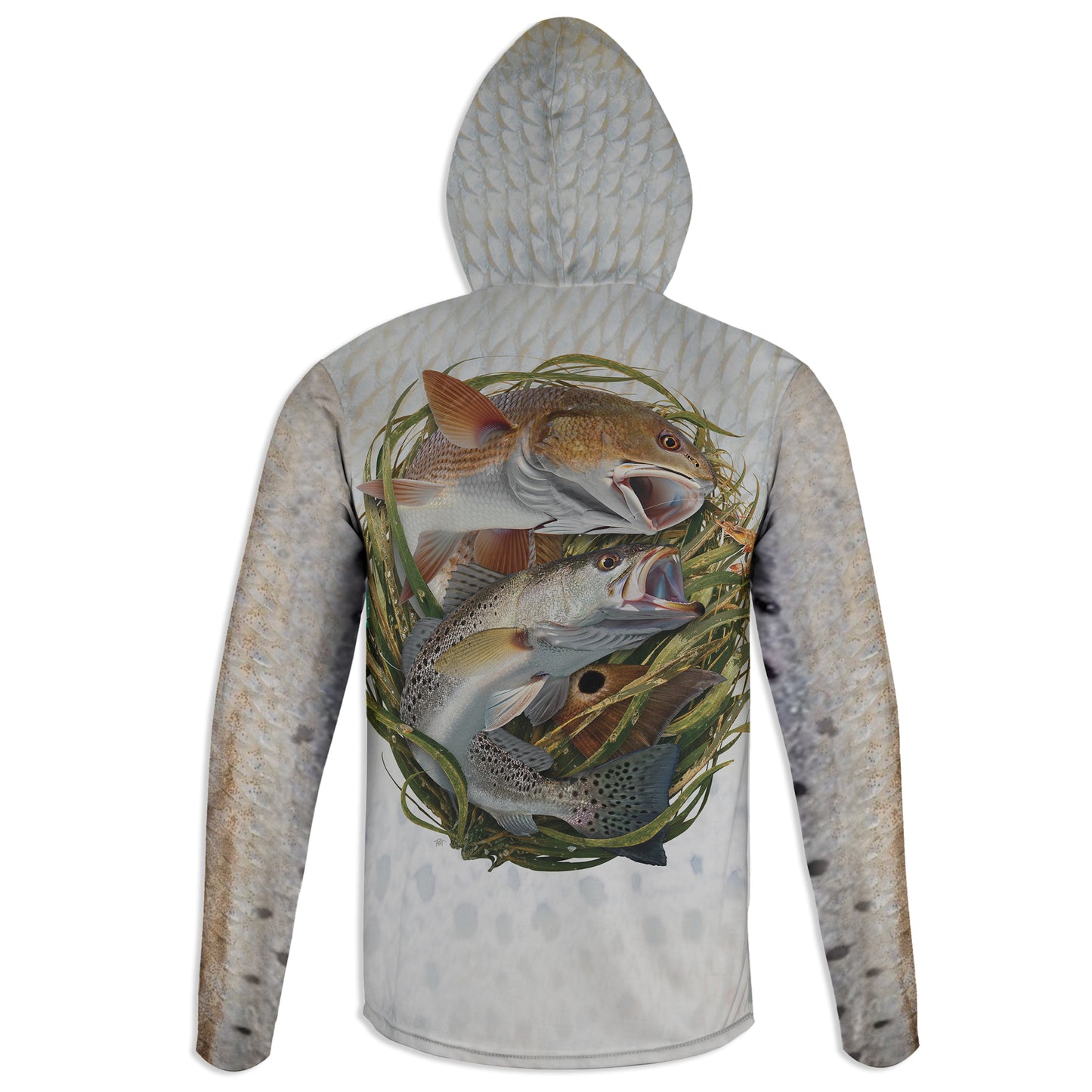 Redfish and Spec - Unisex Long Sleeve Sun Proof Performance Fishing Top with built in Hoodie and Gaiter (short sleeve option also available)