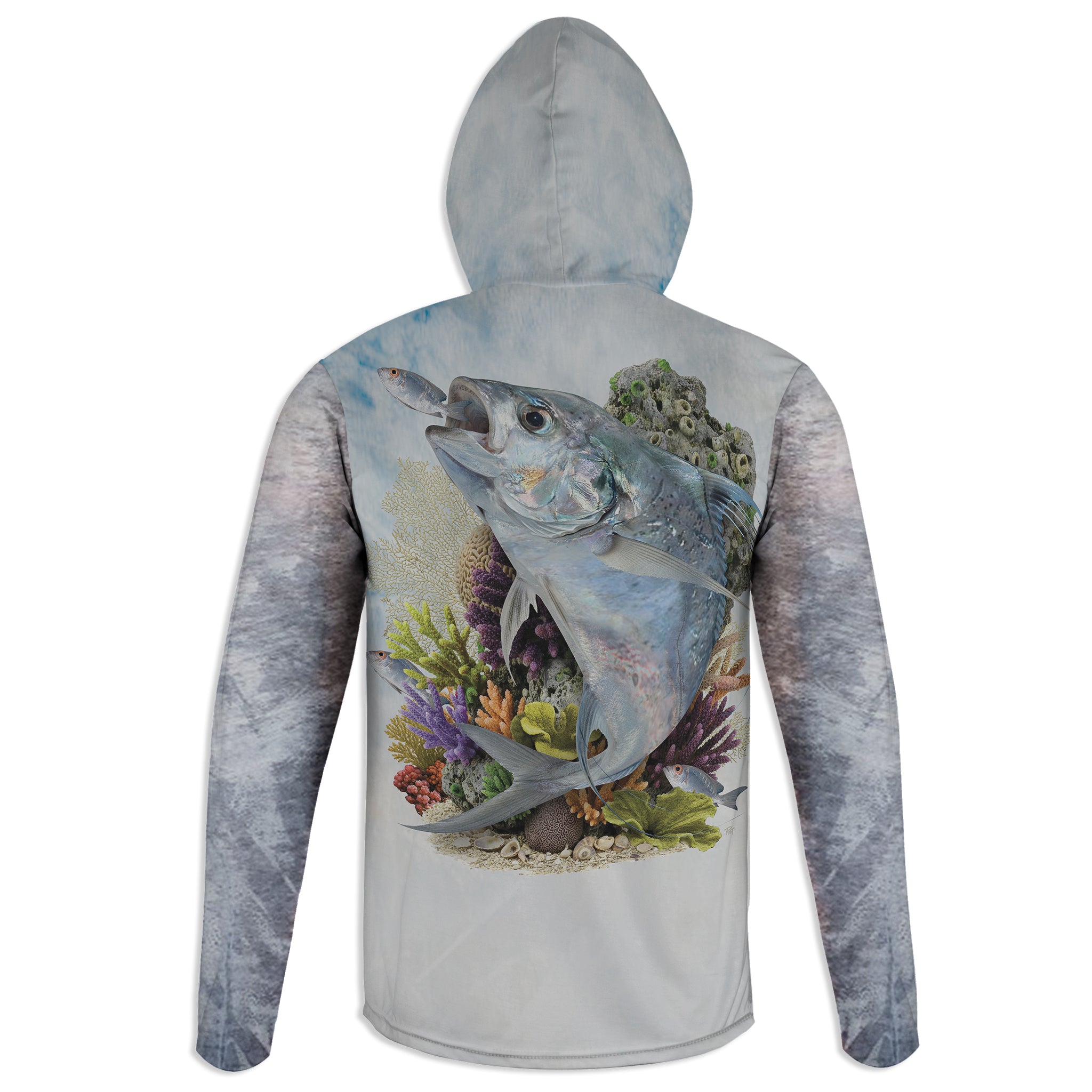 African Pompano - Unisex Long Sleeve Sun Proof Performance Fishing Top with built in Hoodie and Gaiter (short sleeve option also available)