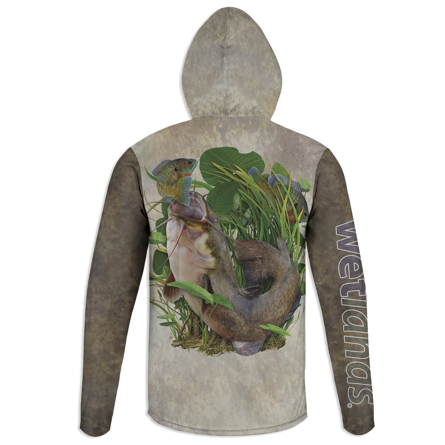 Flathead Catfish - Unisex Long Sleeve Sun Proof Performance Fishing Top with built in Hoodie and Gaiter (short sleeve option also available)