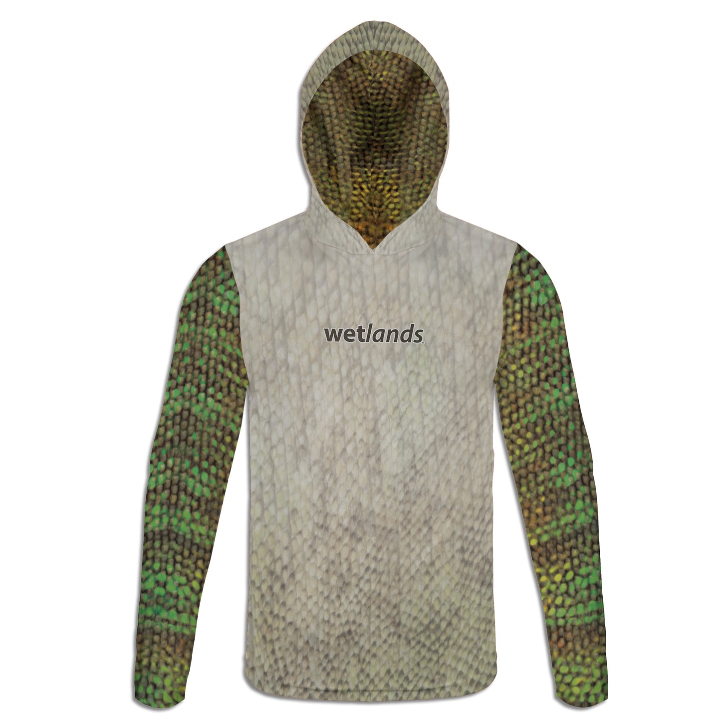 Iguana and Peacocks - Unisex Long Sleeve Sun Proof Performance Fishing Top with built in Hoodie and Gaiter (short sleeve option also available)