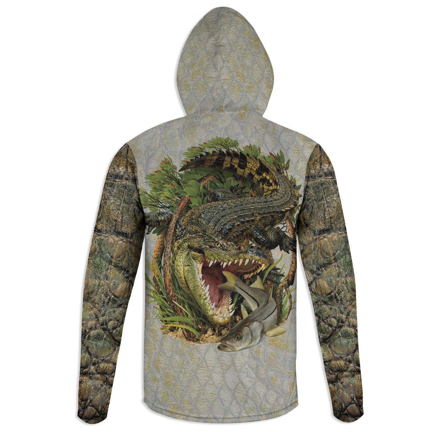 Crocodile and Snook - Unisex Long Sleeve Sun Proof Performance Fishing Top with built in Hoodie and Gaiter (short sleeve option also available)