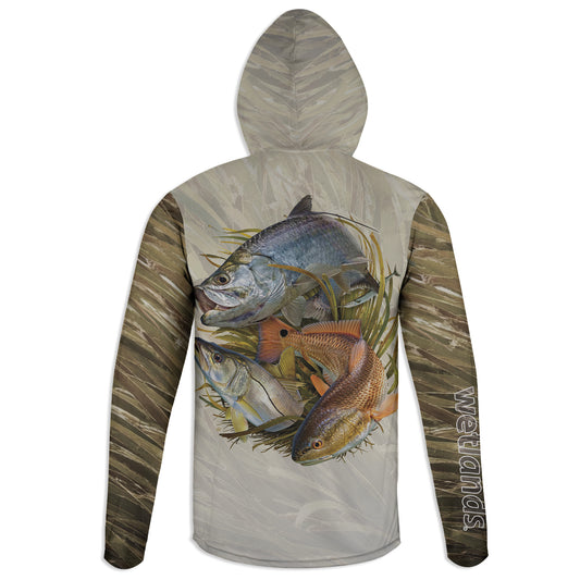 Everglades Slam - Unisex Long Sleeve Sun Proof Performance Fishing Top with built in Hoodie and Gaiter (short sleeve option also available)