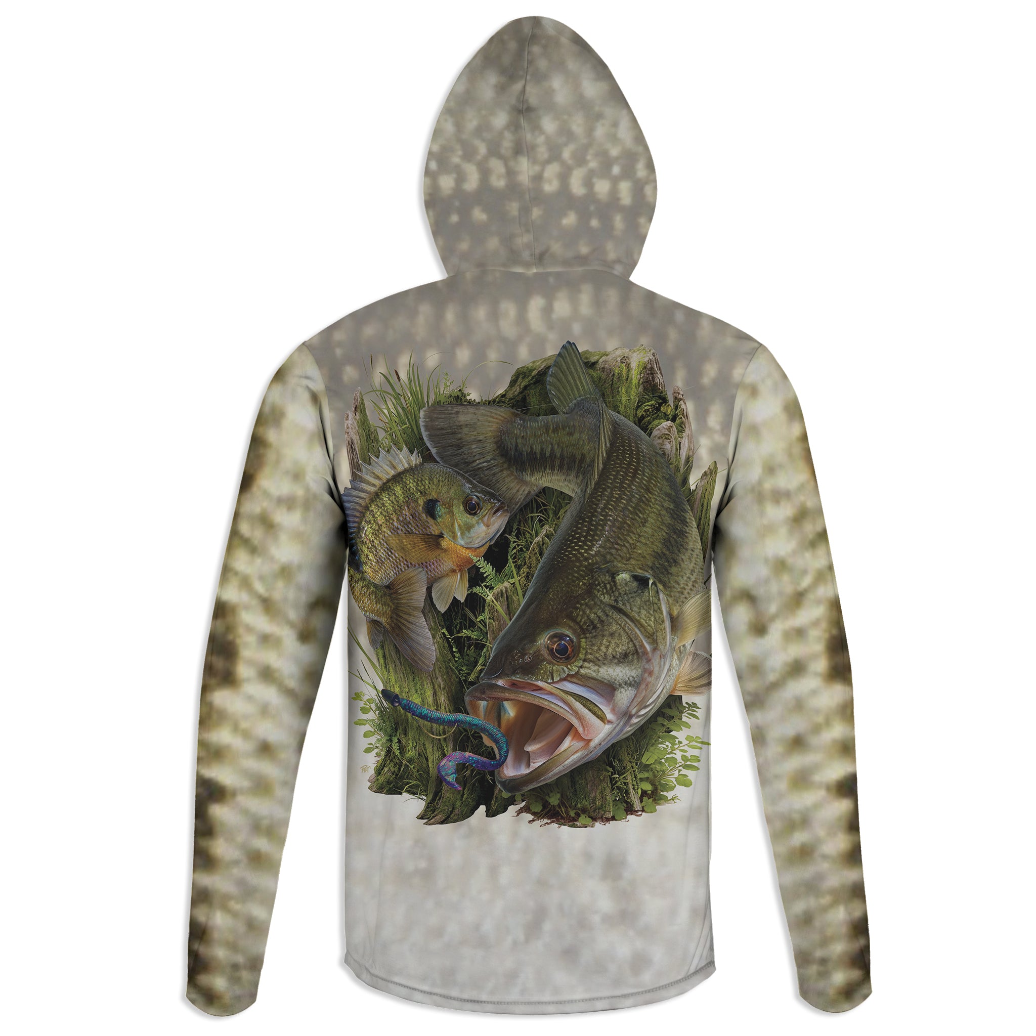 Honey Hole - Unisex Long Sleeve Sun Proof Performance Fishing Top with built in Hoodie and Gaiter (short sleeve option also available)