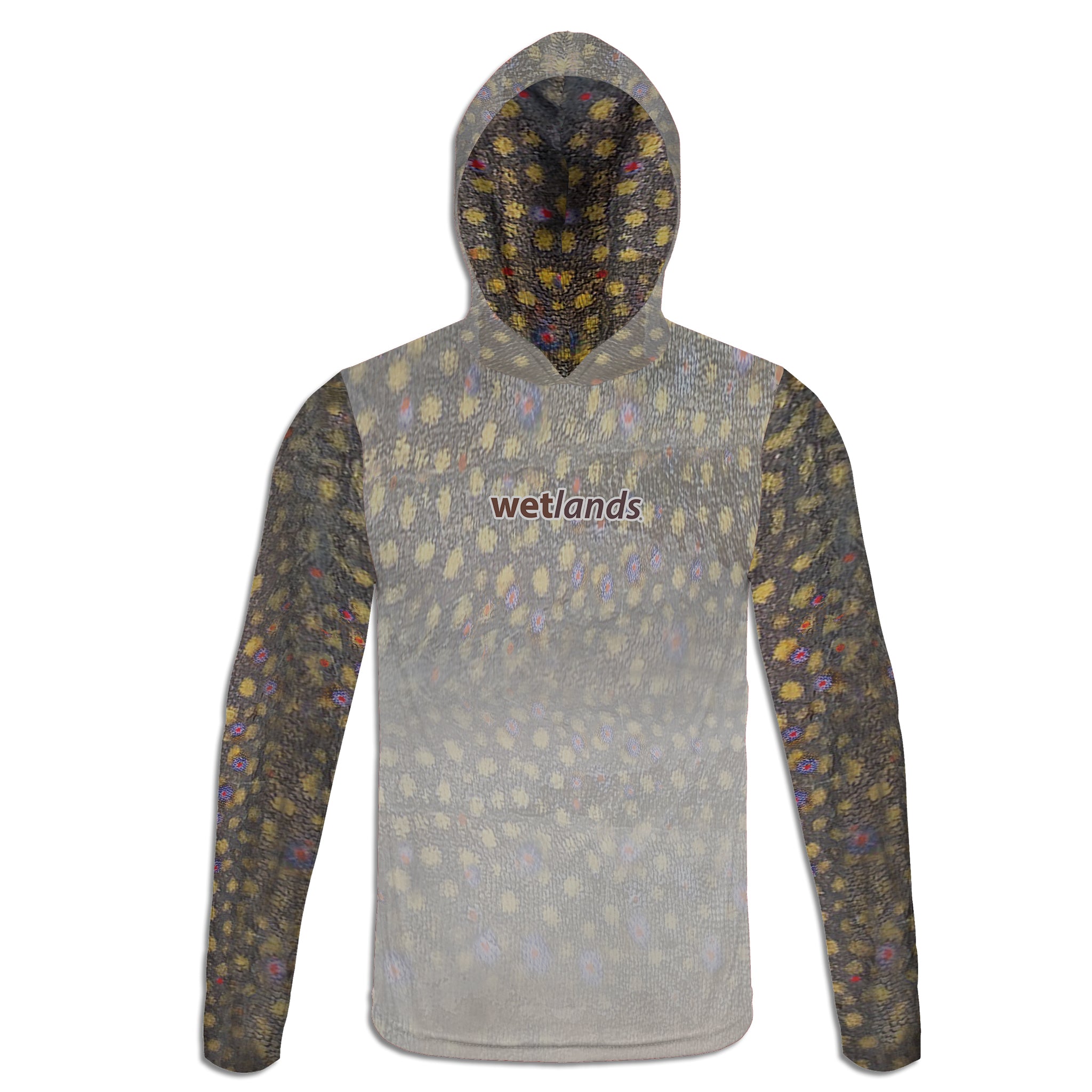Brook Trout and Nymph - Unisex Long Sleeve Sun Proof Performance Fishing Top with built in Hoodie and Gaiter (short sleeve option also available)