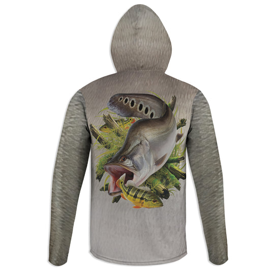 Clown Featherback - Unisex Long Sleeve Sun Proof Performance Fishing Top with built in Hoodie and Gaiter (short sleeve option also available)
