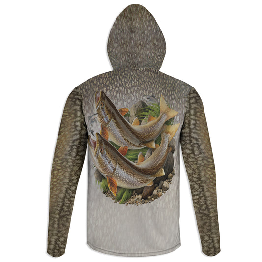 Lake Trout - Unisex Long Sleeve Sun Proof Performance Fishing Top with built in Hoodie and Gaiter (short sleeve option also available)