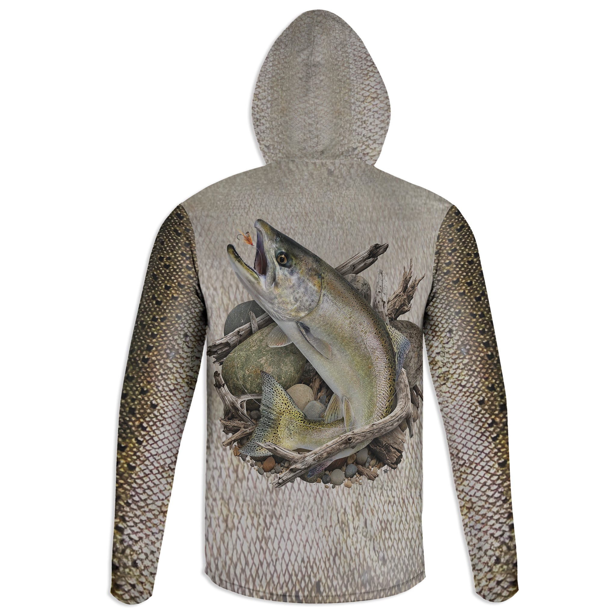 Chinook Salmon - Unisex Long Sleeve Sun Proof Performance Fishing Top with built in Hoodie and Gaiter (short sleeve option also available)
