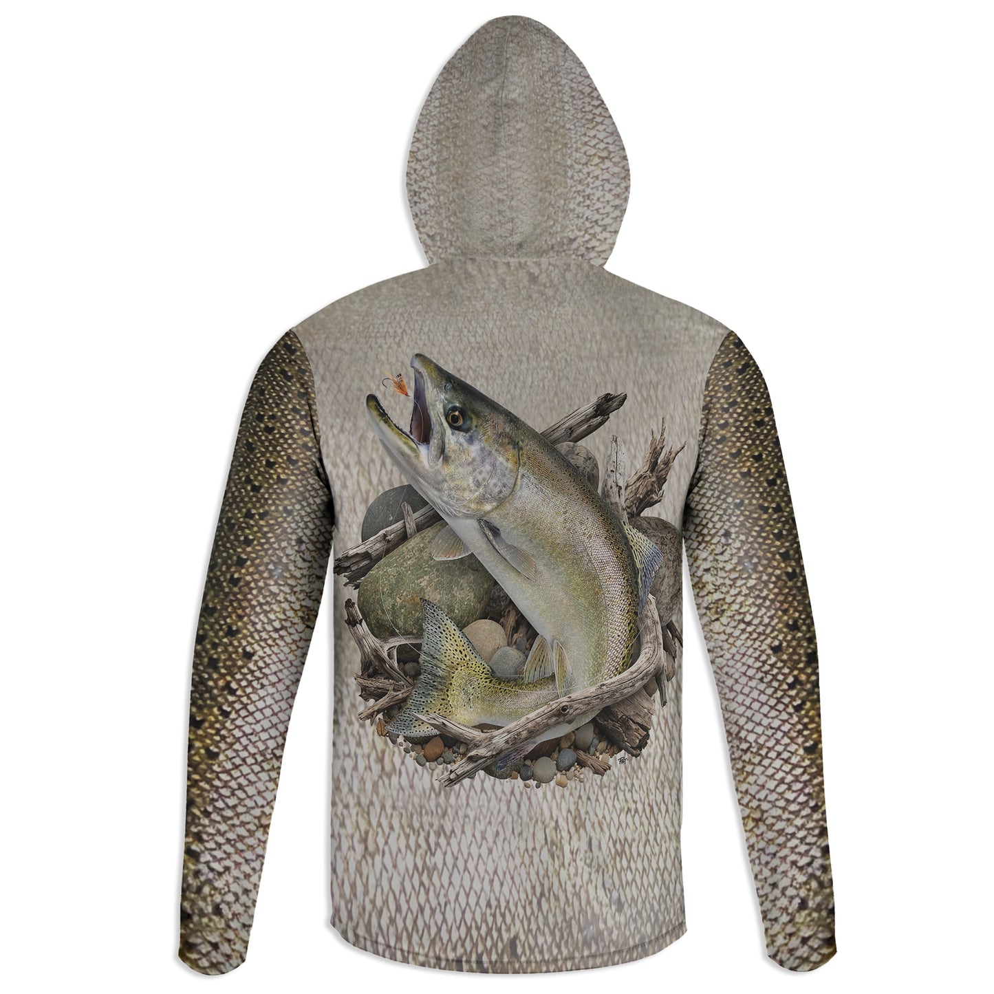 Chinook Salmon - Unisex Long Sleeve Sun Proof Performance Fishing Top with built in Hoodie and Gaiter (short sleeve option also available)