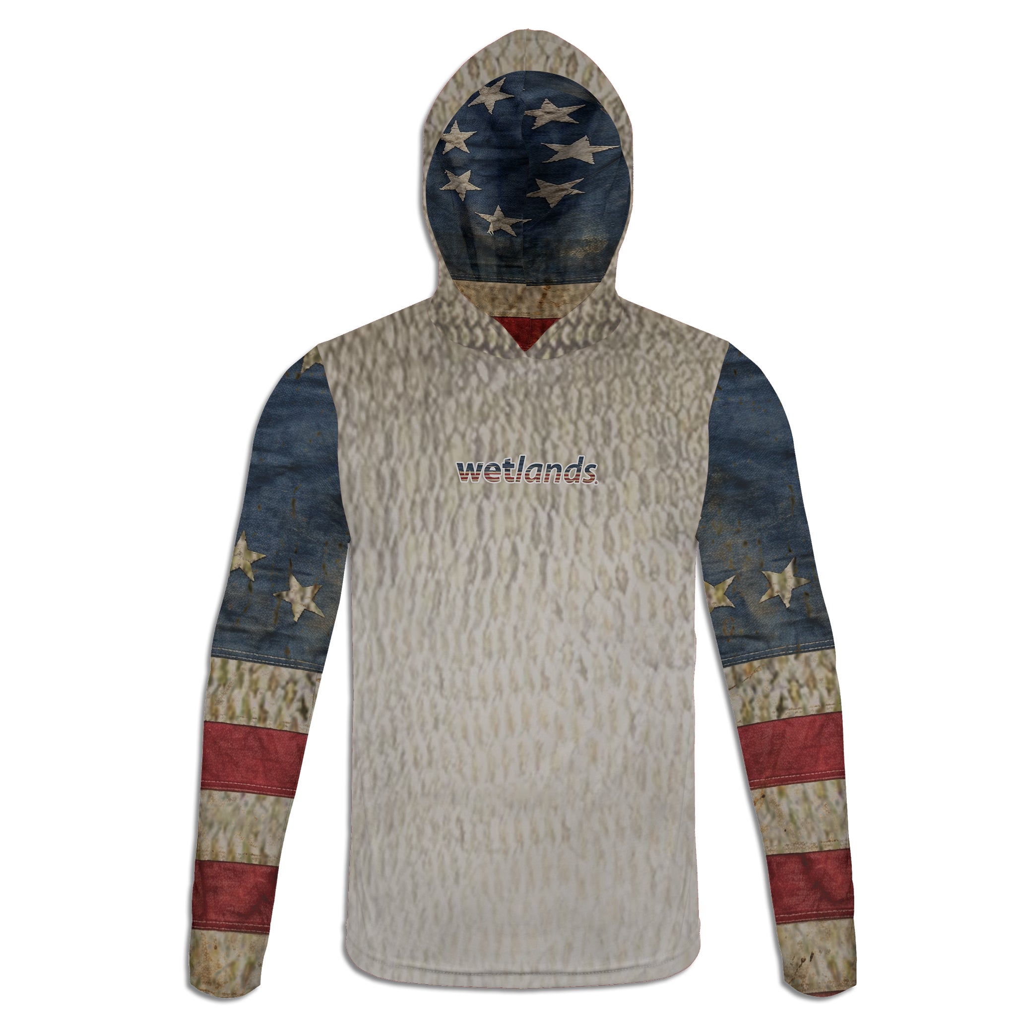 Betsy Ross Bass - Unisex Long Sleeve Sun Proof Performance Fishing Top with built in Hoodie and Gaiter (short sleeve option also available)