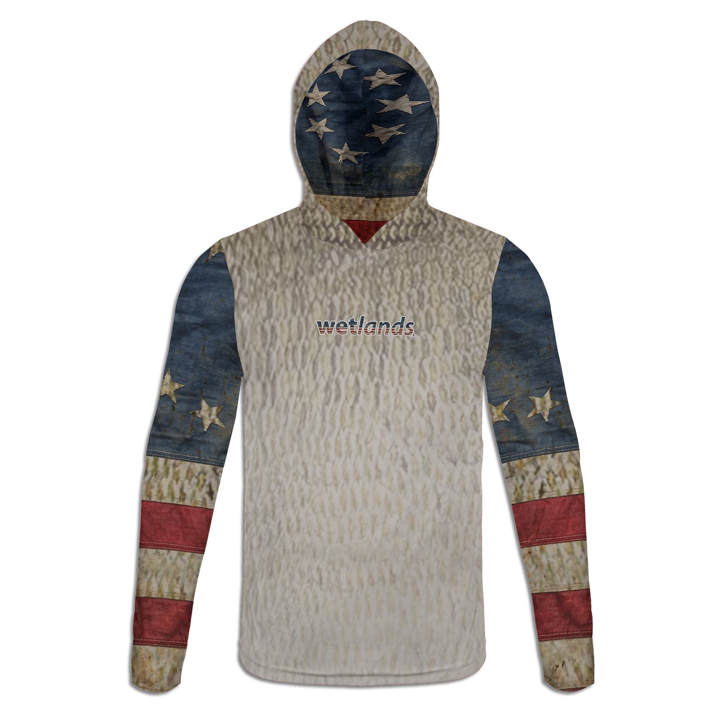 Betsy Ross Bass - Unisex Long Sleeve Sun Proof Performance Fishing Top with built in Hoodie and Gaiter (short sleeve option also available)