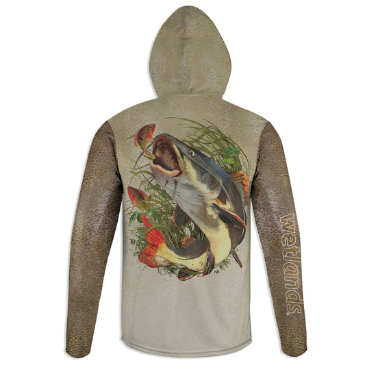 RedTail Catfish - Unisex Long Sleeve Sun Proof Performance Fishing Top with built in Hoodie and Gaiter (short sleeve option also available)