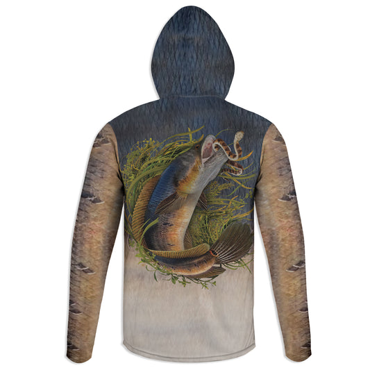 Snakehead and Water Snake - Unisex Long Sleeve Sun Proof Performance Fishing Top with built in Hoodie and Gaiter (short sleeve option also available)