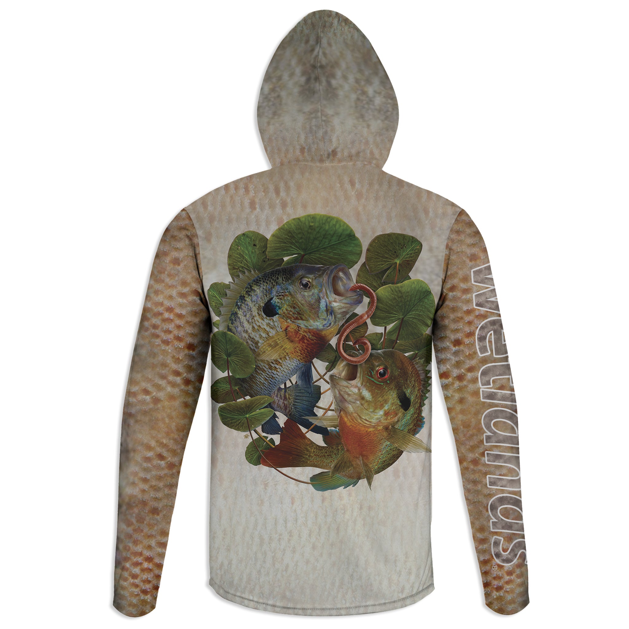 Bluegill and Redbreast- Unisex Long Sleeve Sun Proof Performance Fishing Top with built in Hoodie and Gaiter (short sleeve option also available)