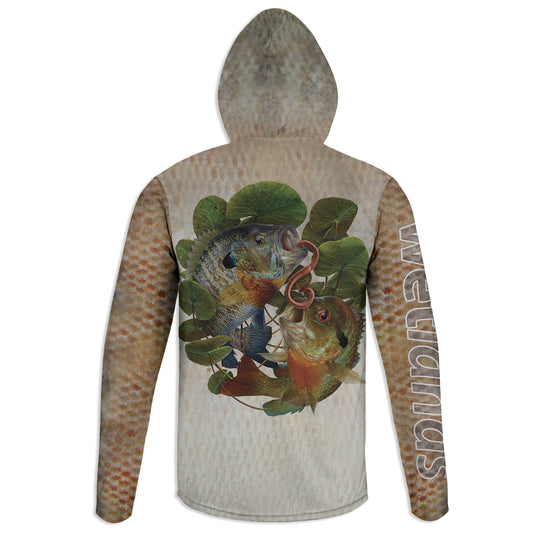 Bluegill and Redbreast- Unisex Long Sleeve Sun Proof Performance Fishing Top with built in Hoodie and Gaiter (short sleeve option also available)