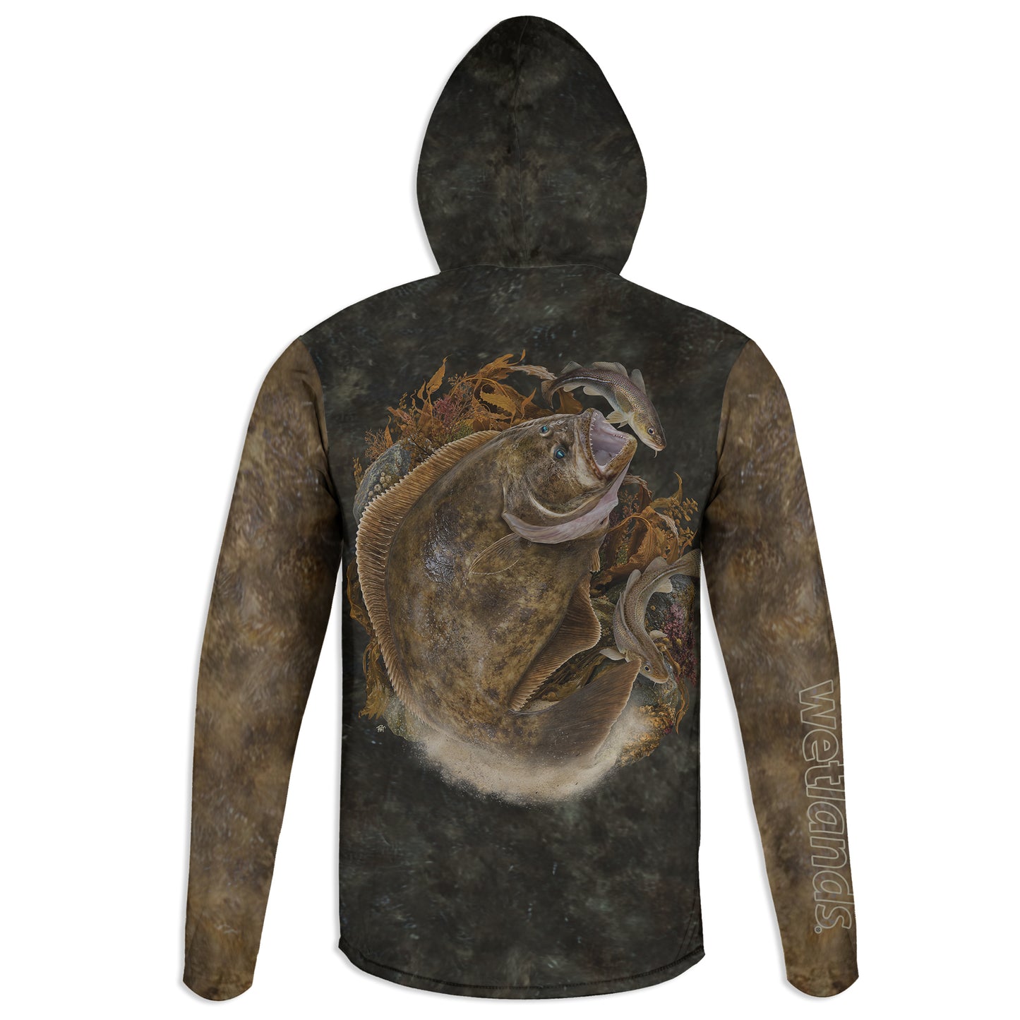 Alaskan Halibut  - Unisex Long Sleeve Sun Proof Performance Fishing Top with built in Hoodie and Gaiter (short sleeve option also available)